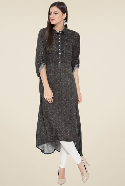 Aujjessa Charcoal Printed Kurta Aujjessa Charcoal Printed Kurta