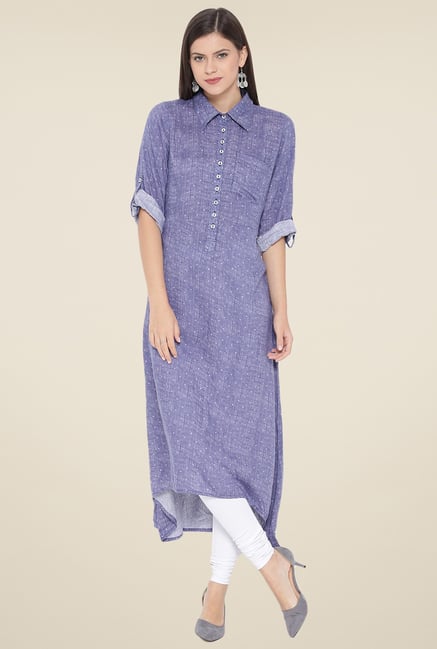 Aujjessa Denim Blue Printed Kurta Aujjessa Denim Blue Printed Kurta