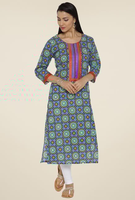 Aujjessa Blue Floral Kurta Aujjessa Blue Floral Kurta