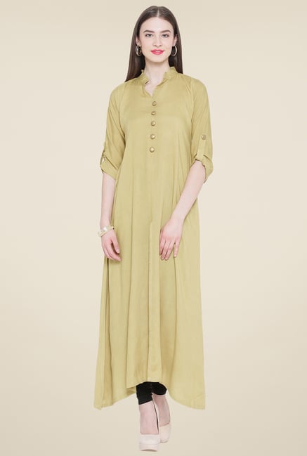 Aujjessa Beige Solid Kurta Aujjessa Beige Solid Kurta