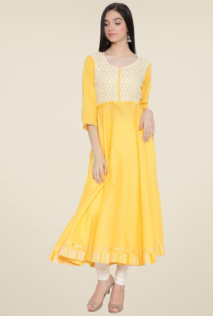 Aujjessa Yellow Solid Kurta Aujjessa Yellow Solid Kurta