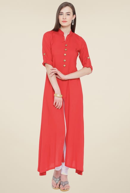 Aujjessa Red Solid Kurta Aujjessa Red Solid Kurta