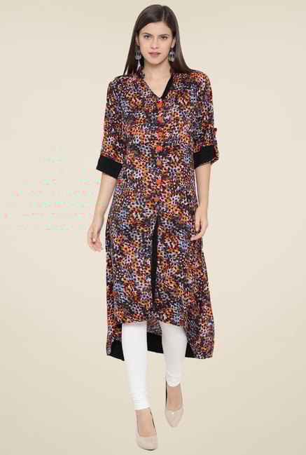 Aujjessa Black & Orange Printed Kurta Aujjessa Black & Orange Printed Kurta