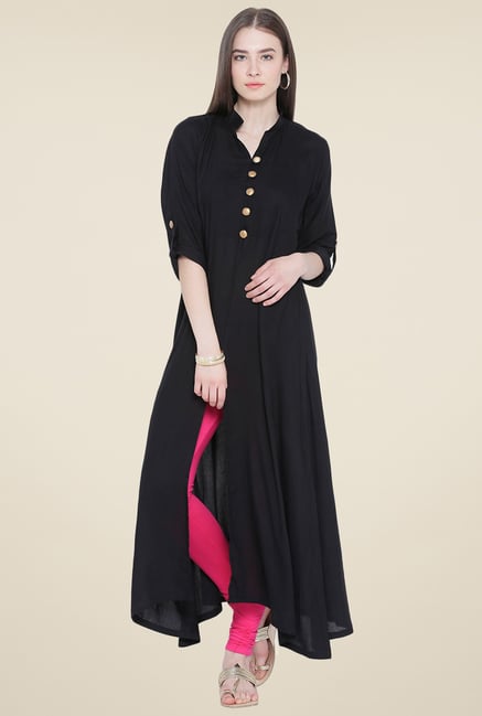 Aujjessa Black Solid Kurta Aujjessa Black Solid Kurta