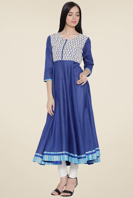 Aujjessa Royal Blue Solid Kurta Aujjessa Royal Blue Solid Kurta
