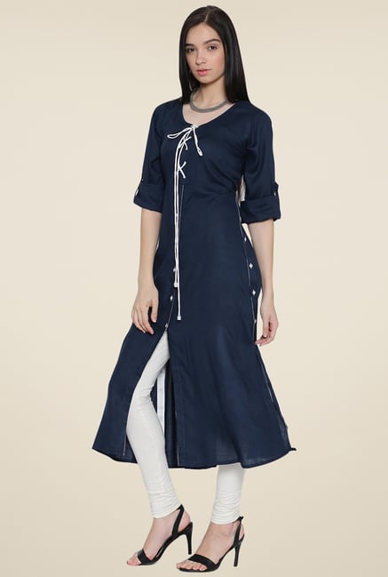 Aujjessa Navy Solid Kurta Aujjessa Navy Solid Kurta