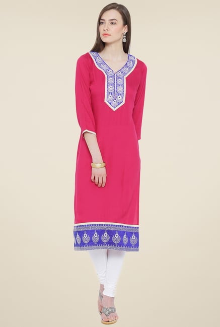Aujjessa Fuchsia Solid Kurta Aujjessa Fuchsia Solid Kurta