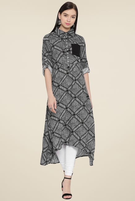 Aujjessa Black & White Geometric Kurta Aujjessa Black & White Geometric Kurta