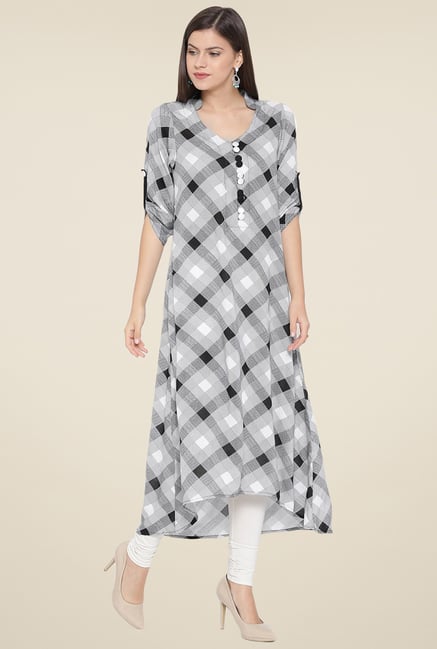 Aujjessa Black & White Geometric Kurta Aujjessa Black & White Geometric Kurta