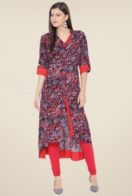 Aujjessa Black & Red Printed Kurta Aujjessa Black & Red Printed Kurta