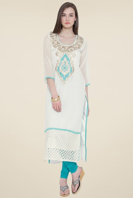 Aujjessa Off White Embroidered Kurta Aujjessa Off White Embroidered Kurta