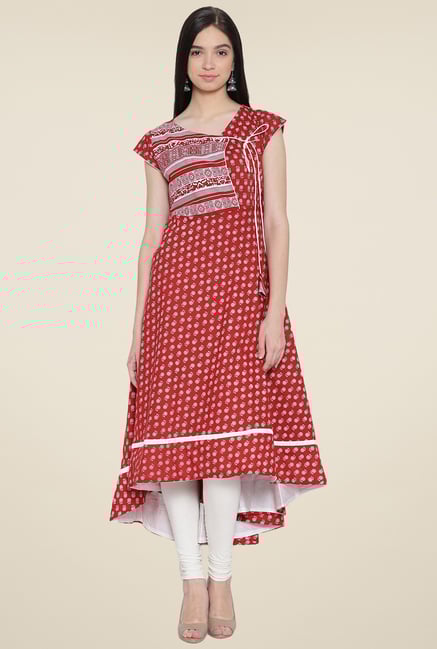 Aujjessa Red & White Floral Kurta Aujjessa Red & White Floral Kurta