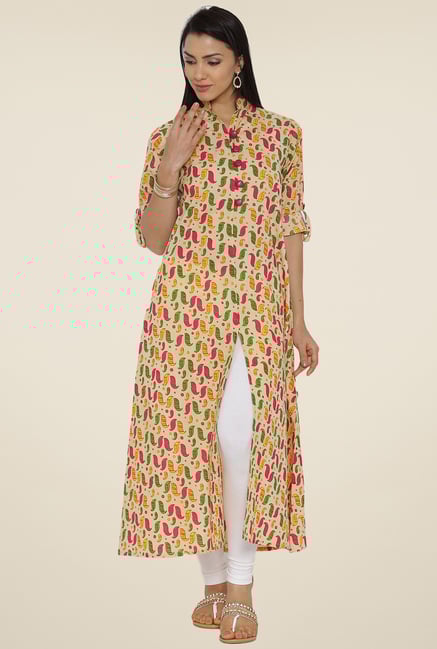 Aujjessa Beige Printed Kurta Aujjessa Beige Printed Kurta