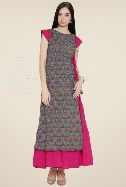 Aujjessa Fuchsia Printed Kurta Aujjessa Fuchsia Printed Kurta