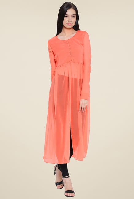 Aujjessa Peach Solid Kurta Aujjessa Peach Solid Kurta