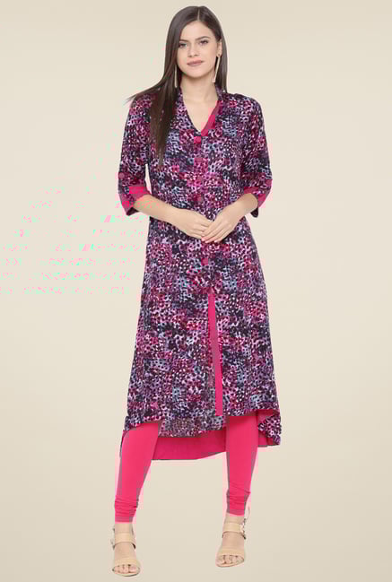 Aujjessa Black & Fuchsia Printed Kurta Aujjessa Black & Fuchsia Printed Kurta
