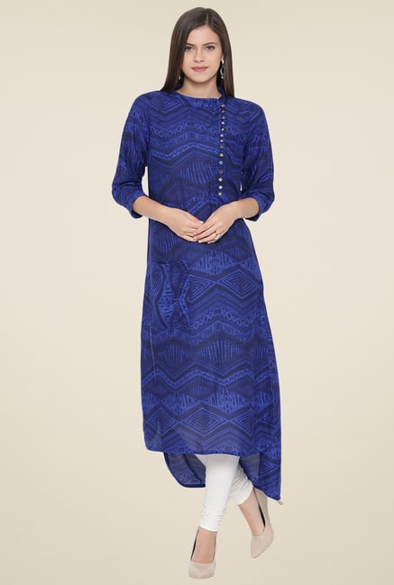 Aujjessa Royal Blue Printed Print Kurta Aujjessa Royal Blue Printed Print Kurta
