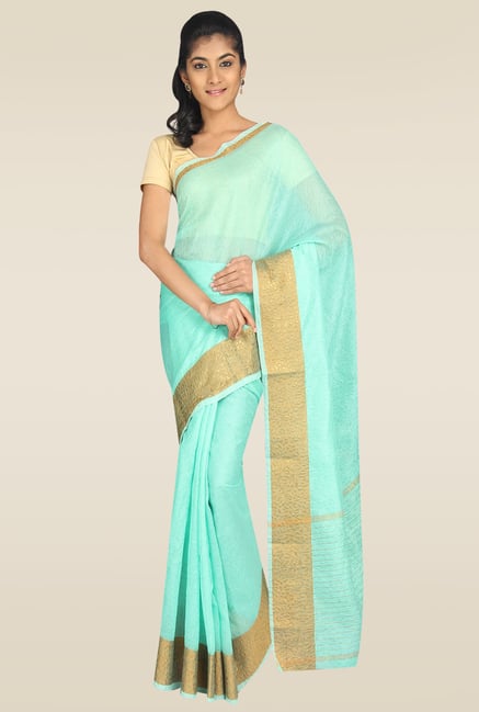 Pavecha Blue Banarasi Cotton Silk Zari Saree Pavecha Blue Banarasi Cotton Silk Zari Saree