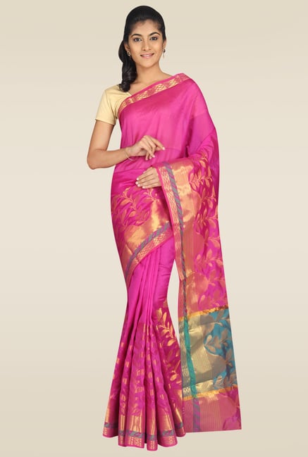 Pavecha Pink Solid Banarasi Saree Pavecha Pink Solid Banarasi Saree