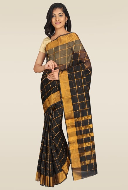 Pavecha Black Banarasi Checks Saree Pavecha Black Banarasi Checks Saree