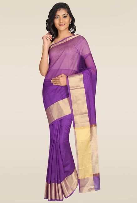 Pavecha Purple Banarasi Cotton Silk Saree with Blouse Pavecha Purple Banarasi Cotton Silk Saree with Blouse