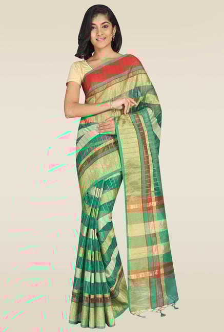 Pavecha Green Cotton Silk Banarasi Saree Pavecha Green Cotton Silk Banarasi Saree