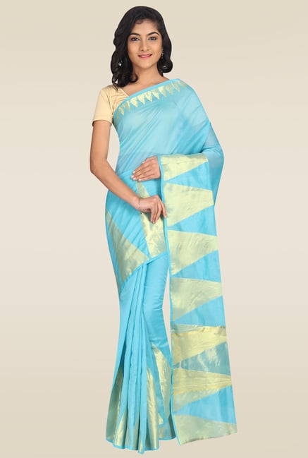 Pavecha Blue Banarasi Cotton Silk Zari Saree with Blouse Pavecha Blue Banarasi Cotton Silk Zari Saree with Blouse