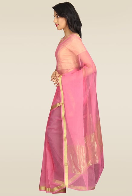 Pavecha Pink Banarasi Gold Zari Cotton Silk Saree Pavecha Pink Banarasi Gold Zari Cotton Silk Saree