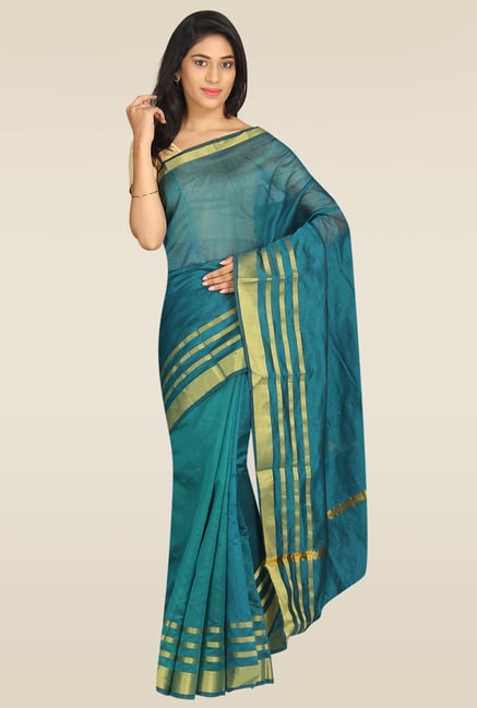 Pavecha Blue Silk Gold Zari Saree with Blouse Pavecha Blue Silk Gold Zari Saree with Blouse