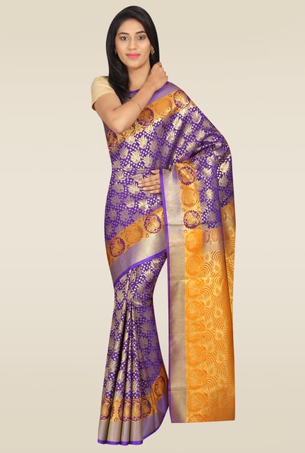 Pavecha Purple Banarasi Cotton Silk Zari Saree Pavecha Purple Banarasi Cotton Silk Zari Saree