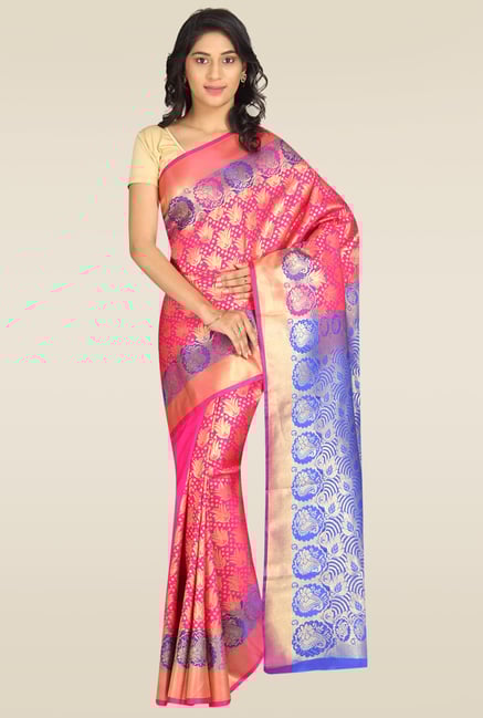 Pavecha Pink Banarasi Cotton Silk Gold Zari Saree Pavecha Pink Banarasi Cotton Silk Gold Zari Saree