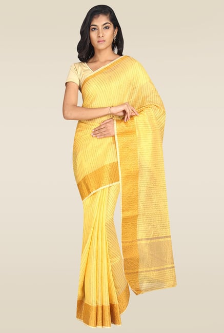Pavecha Yellow Banarasi Cotton Silk Saree Pavecha Yellow Banarasi Cotton Silk Saree