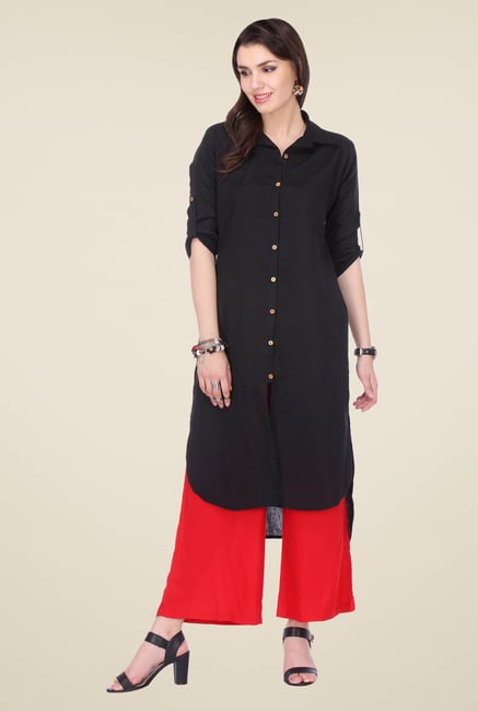Varanga Black & Red Solid Kurta With Palazzo Varanga Black & Red Solid Kurta With Palazzo