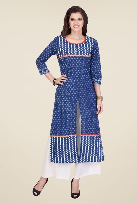Varanga Blue & White Printed Kurta With Palazzo Varanga Blue & White Printed Kurta With Palazzo
