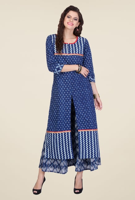 Varanga Blue & Navy Printed Kurta With Palazzo Varanga Blue & Navy Printed Kurta With Palazzo