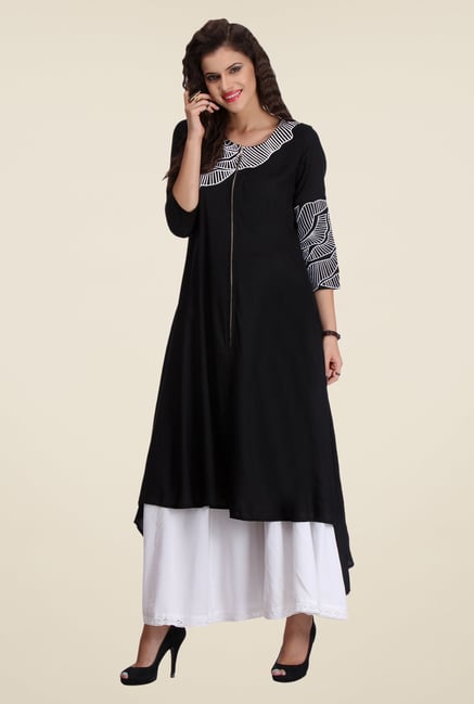 Varanga Black & White Embroidered Kurta With Palazzo Varanga Black & White Embroidered Kurta With Palazzo