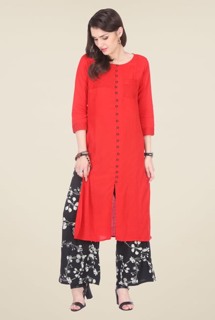 Varanga Red & Black Embroidered Kurta With Palazzo Varanga Red & Black Embroidered Kurta With Palazzo