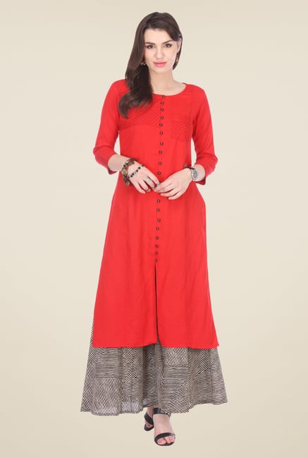 Varanga Red & Black Embroidered Kurta With Palazzo Varanga Red & Black Embroidered Kurta With Palazzo