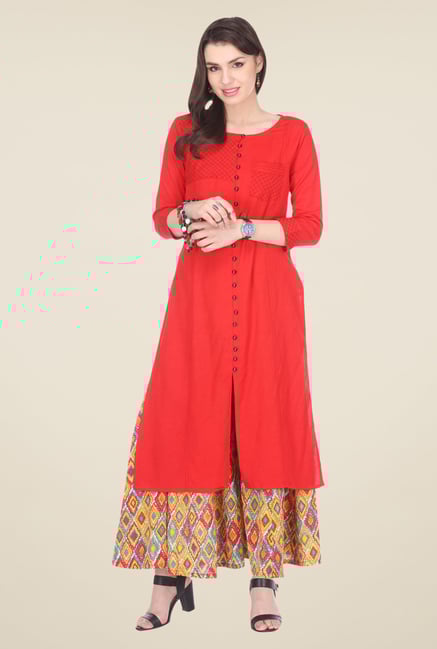 Varanga Red Embroidered Kurta With Palazzo Varanga Red Embroidered Kurta With Palazzo
