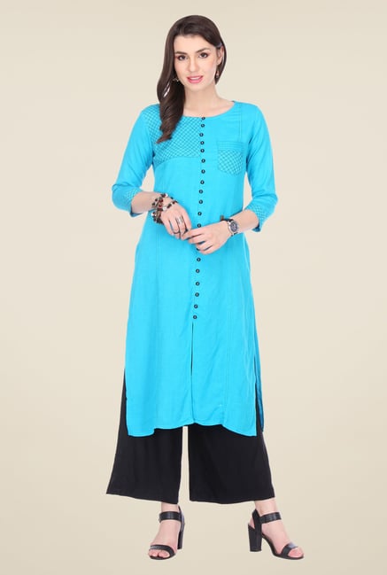 Varanga Sky Blue & Black Embroidered Kurta With Palazzo Varanga Sky Blue & Black Embroidered Kurta With Palazzo