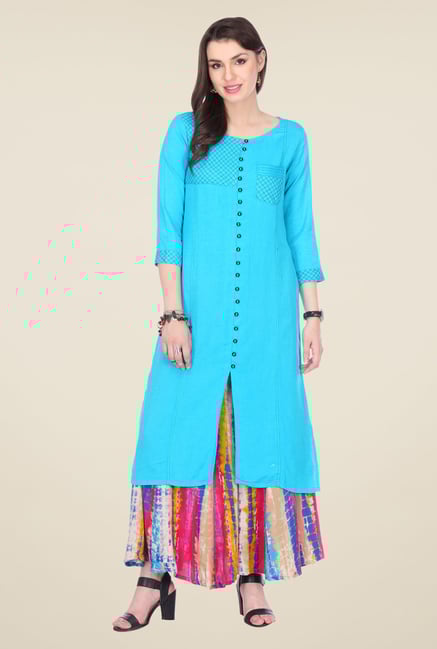 Varanga Sky Blue Embroidered Kurta With Palazzo Varanga Sky Blue Embroidered Kurta With Palazzo