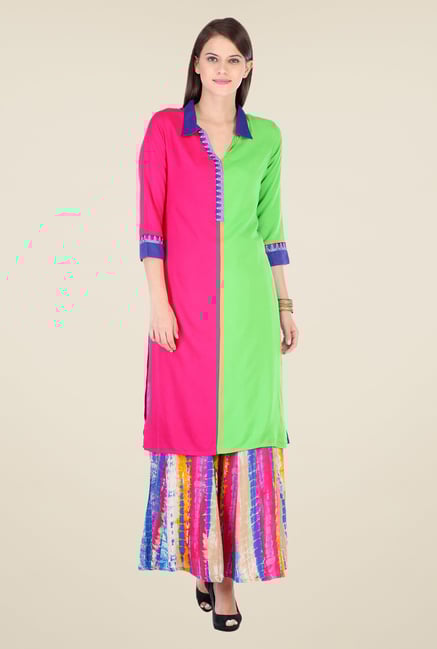 Varanga Pink Solid Kurta With Palazzo Varanga Pink Solid Kurta With Palazzo