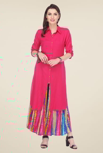 Varanga Pink Solid Kurta With Palazzo Varanga Pink Solid Kurta With Palazzo