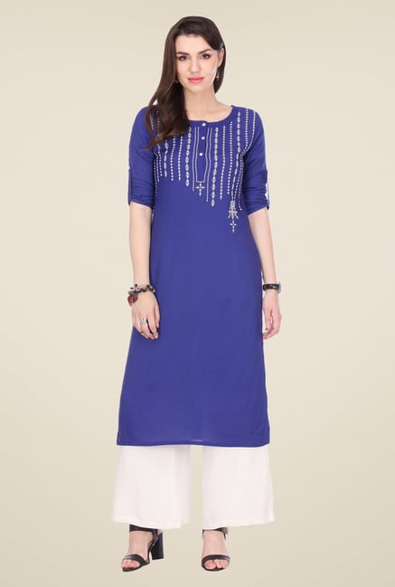 Varanga Blue & White Embroidered Kurta With Palazzo Varanga Blue & White Embroidered Kurta With Palazzo