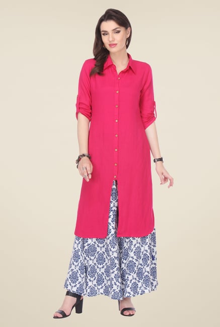 Varanga Pink & White Solid Kurta With Palazzo Varanga Pink & White Solid Kurta With Palazzo