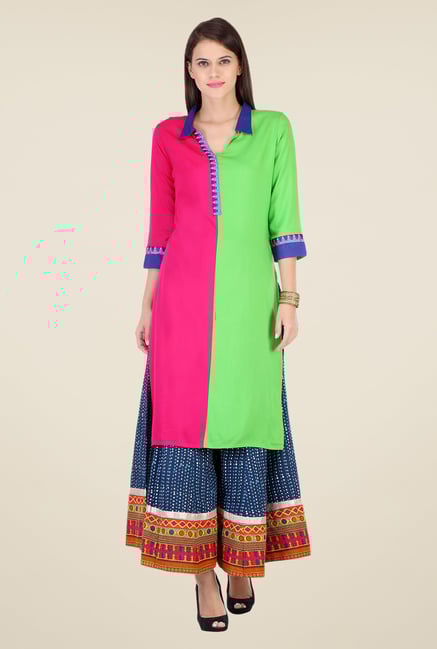 Varanga Pink & Blue Solid Kurta With Palazzo Varanga Pink & Blue Solid Kurta With Palazzo