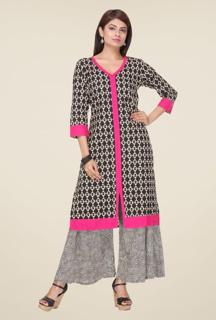 Varanga Black Printed Kurta With Palazzo Varanga Black Printed Kurta With Palazzo