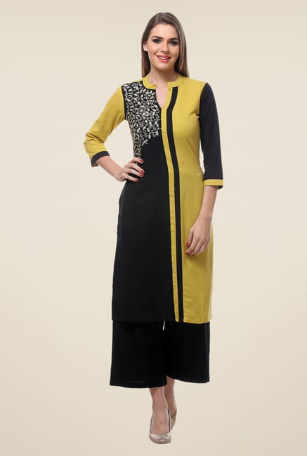 Varanga Yellow & Black Embroidered Kurta With Palazzo Varanga Yellow & Black Embroidered Kurta With Palazzo