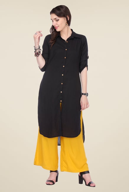 Varanga Black & Yellow Solid Kurta With Palazzo Varanga Black & Yellow Solid Kurta With Palazzo