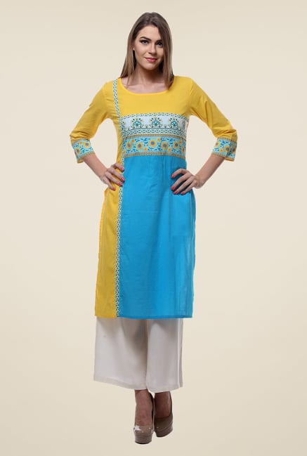Varanga Yellow & White Printed Kurta With Palazzo Varanga Yellow & White Printed Kurta With Palazzo